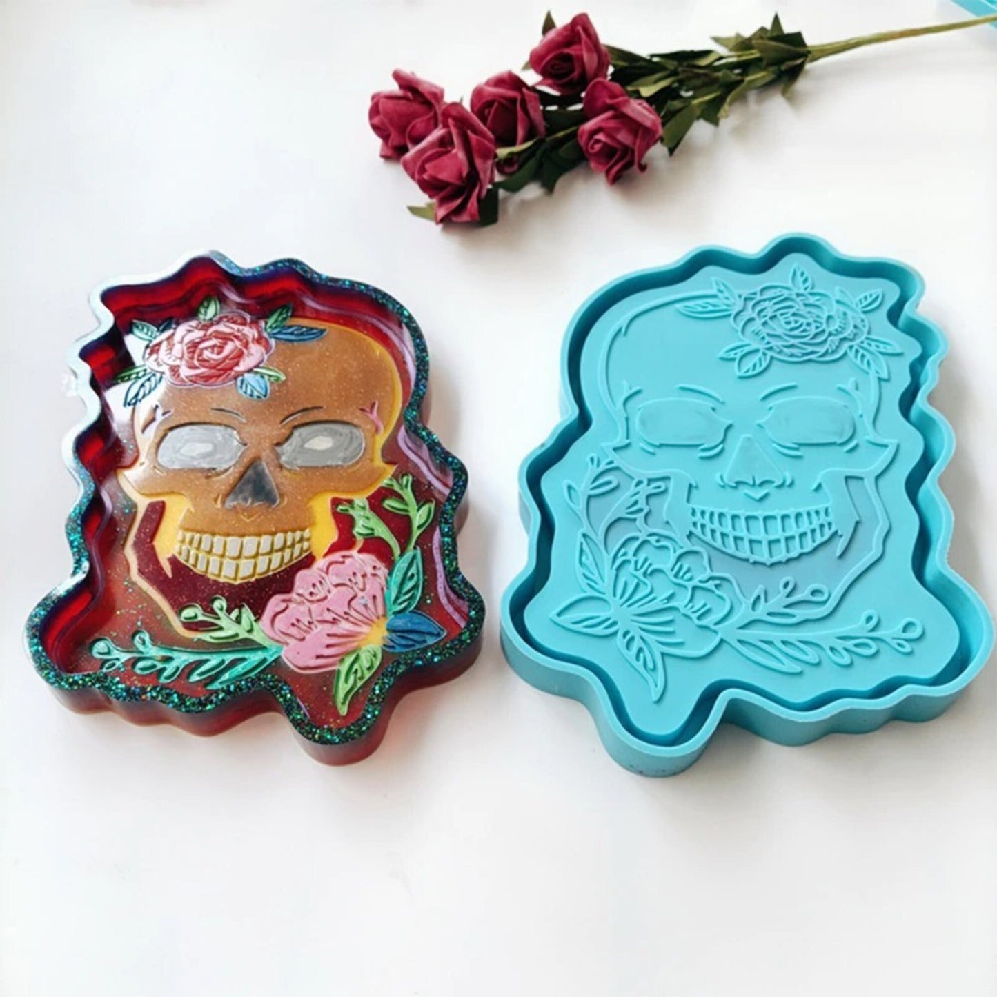 Skull Tray Silicone Mould, Large Skull Tray Silicone Mold, Roses Skull Trinket Tray Resin Mold, Jesmonite Mould, Tray Mould, Resin Supplies