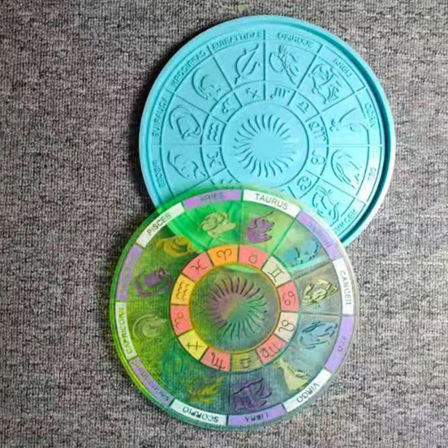 Zodiac Sign Tray Silicone Mould, 12 Constellation Tray Mold, Zodiac Horoscope Round Tray Epoxy Resin, 12 Astrology Signs