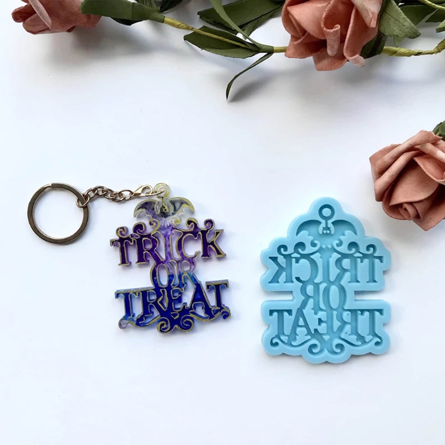 Trick or Treat Keychain Silicone Mould, Halloween Silicone Mold, Spooky Halloween Mold, Trick or Treat Mould, Keychain Mould Jewelry Molds