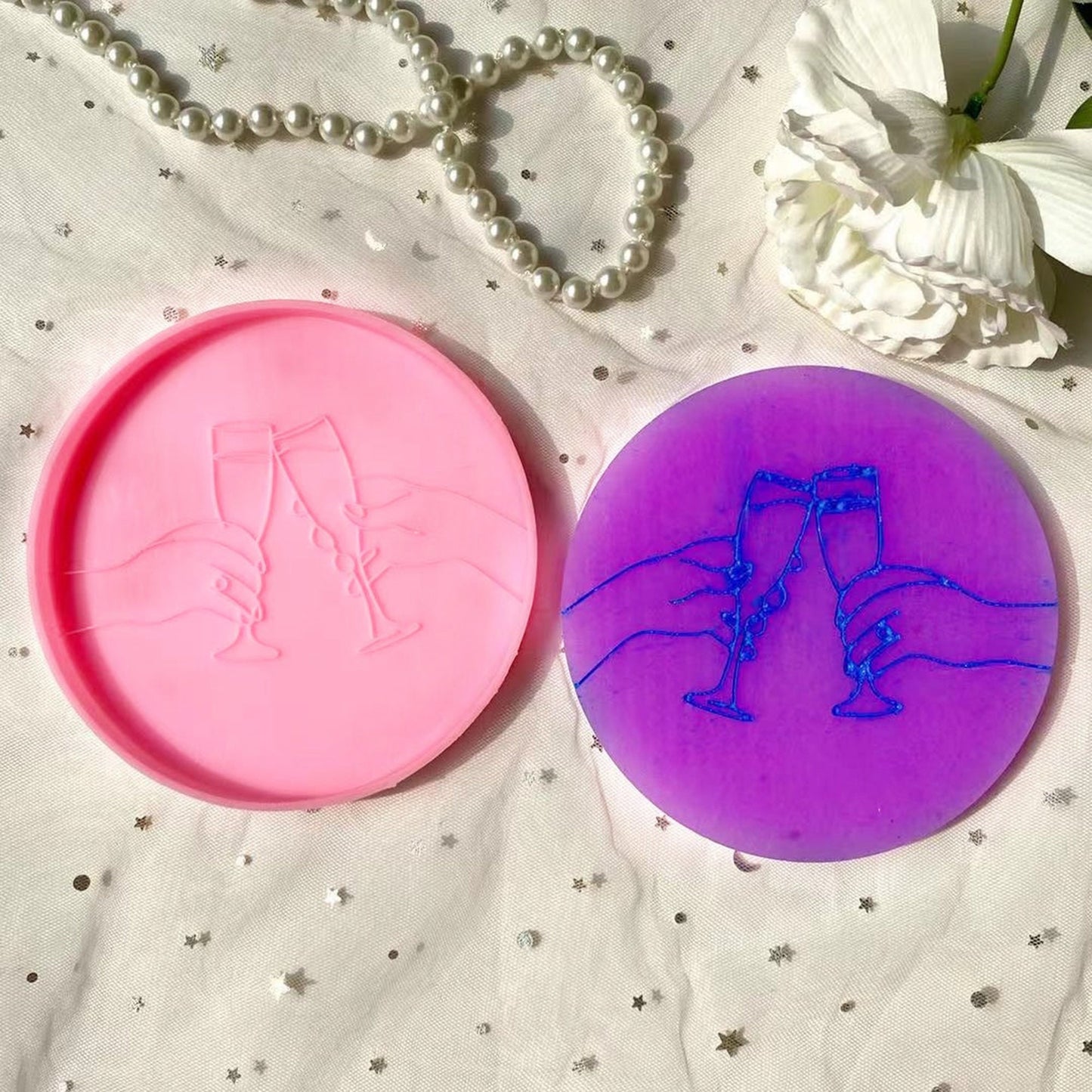 Wine Glass Coaster Silicone Mould, Cheers Epoxy Resin Coaster Mold, Friendship Cheers Coaster Silicone Resin Mould, Resin Supplies