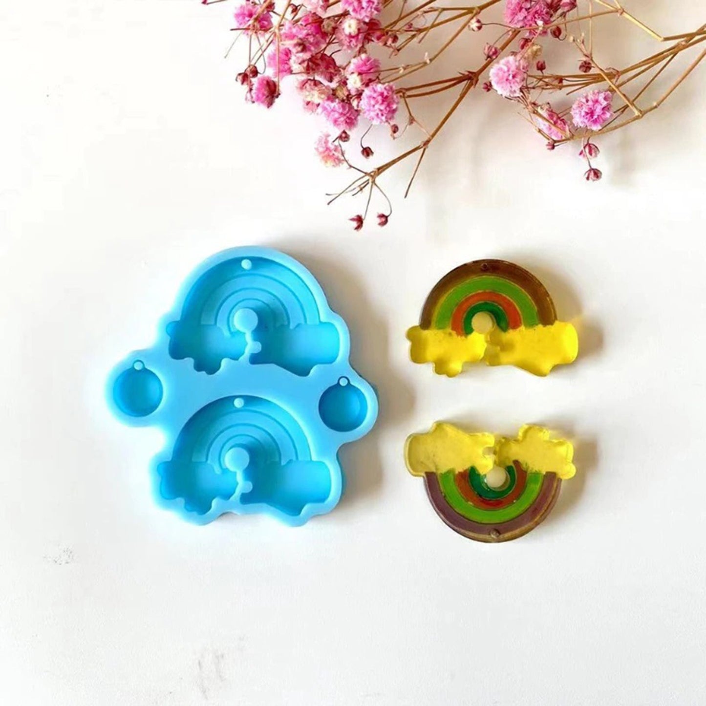 Rainbow Earrings Silicone Mould, Rainbow Epoxy Resin Pendant Mold, Cute Rainbow Earrings Mould, RainbowCharm DIY Craft Molds
