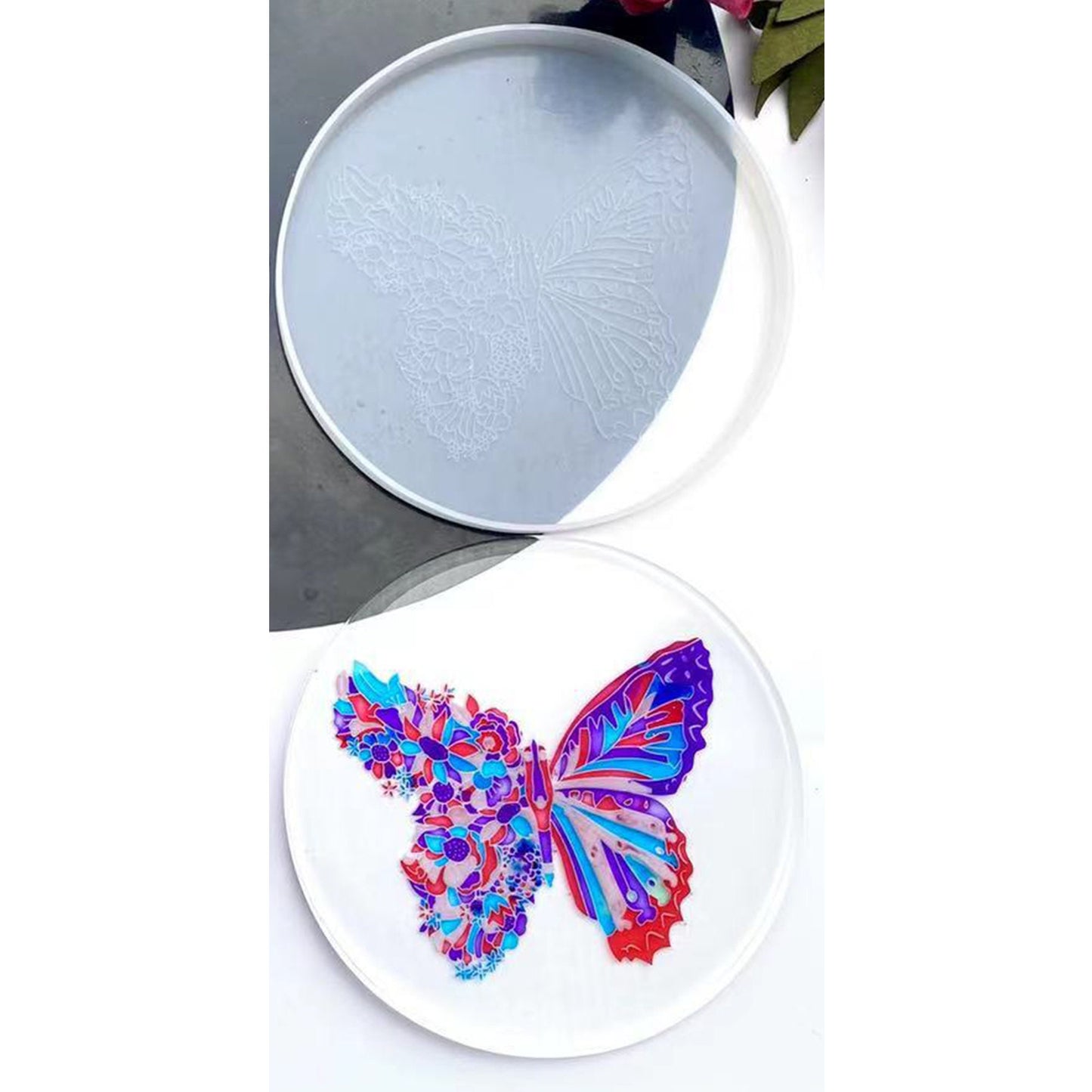 Butterfly Coaster Silicone Mould, Coaster Silicone Molds, Butterfly Flowers Cup Mat Silicone Mold, Butterfly Coaster Mold, Resin Supplies