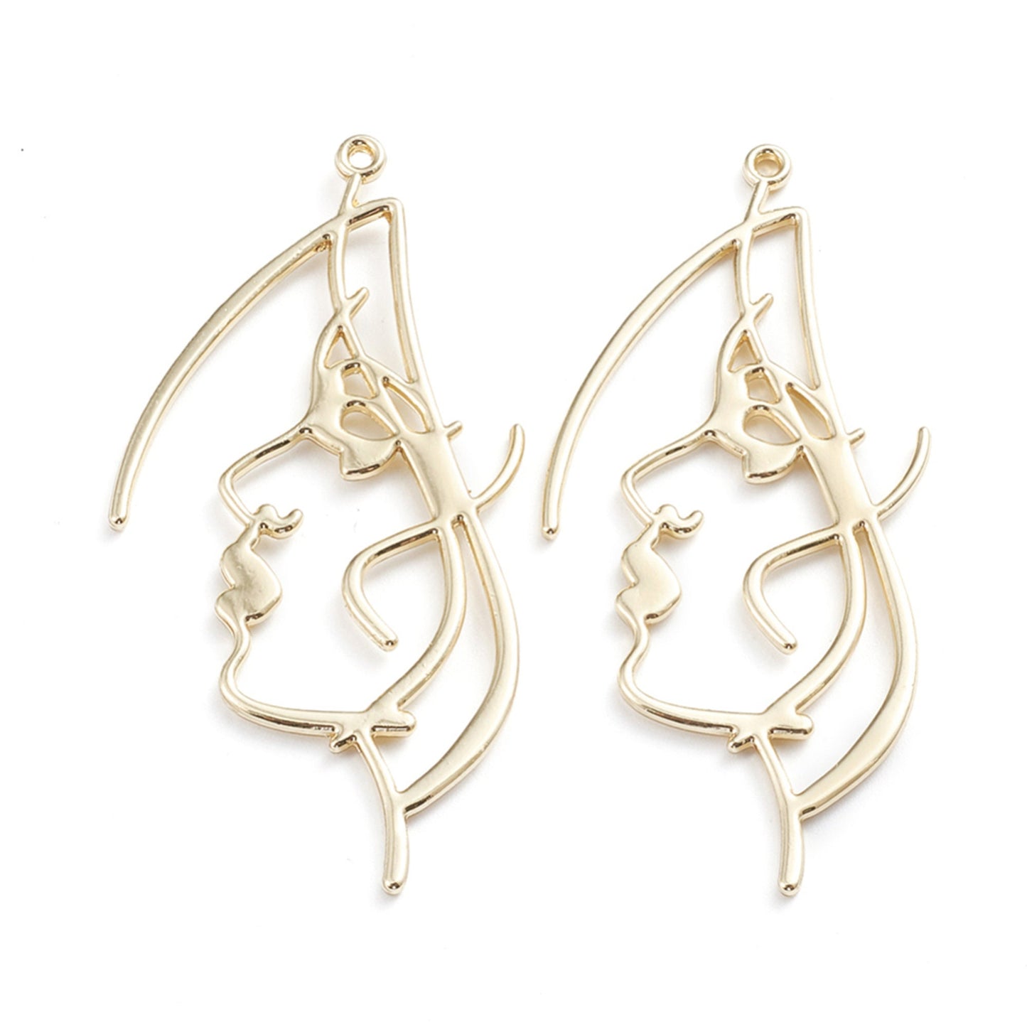 2 x Abstract Ladies Face Open Back Bezel Jewellery Pendant, Open Back Bezels for UV resin, Face Earring Charms, Lady Face Necklace Pendants