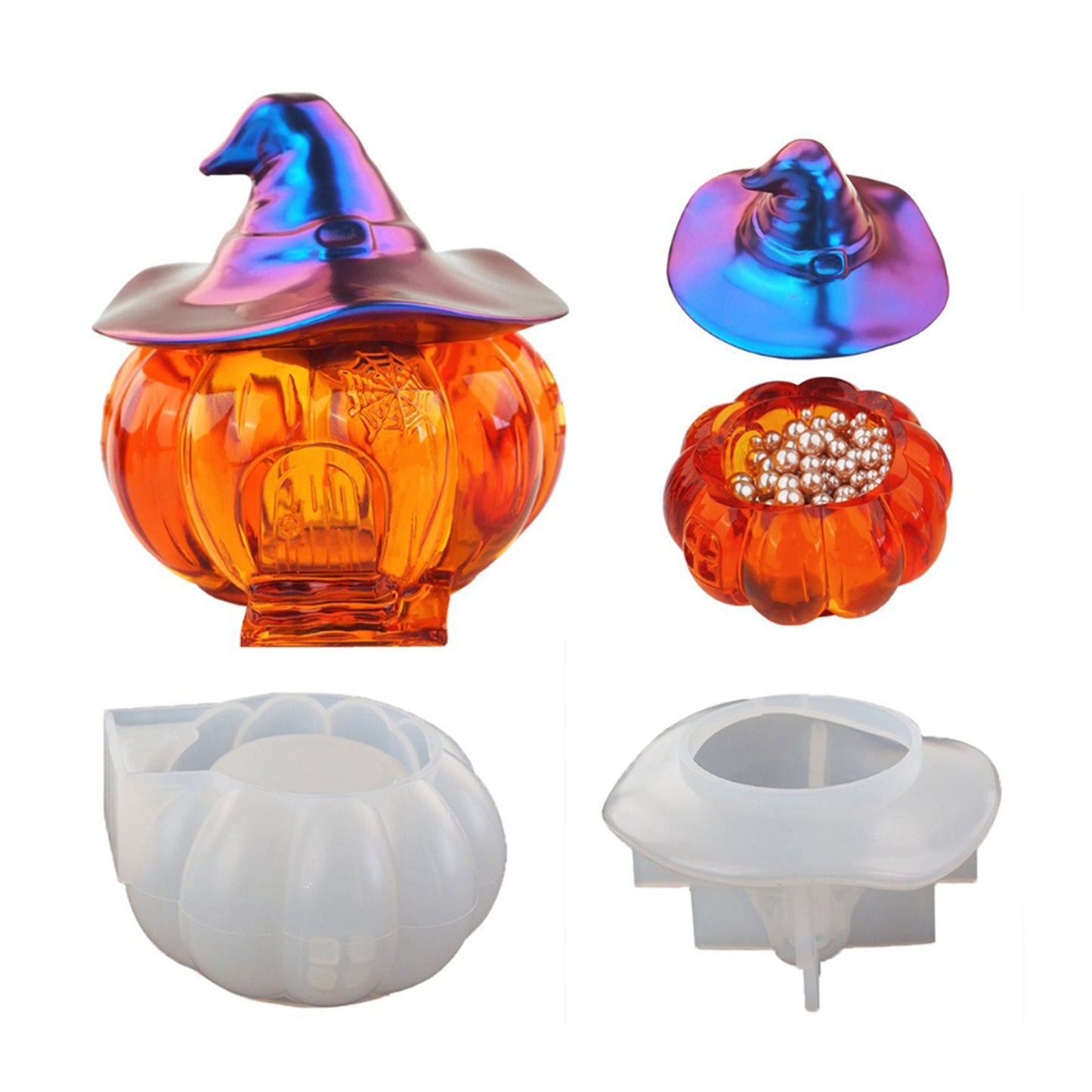 Pumpkin House Storage Box Silicone Mould, Silicone Storage Jar with Lid Mold, Resin Storage Pot Silicone Molds, Jewellery Storage Box Mold