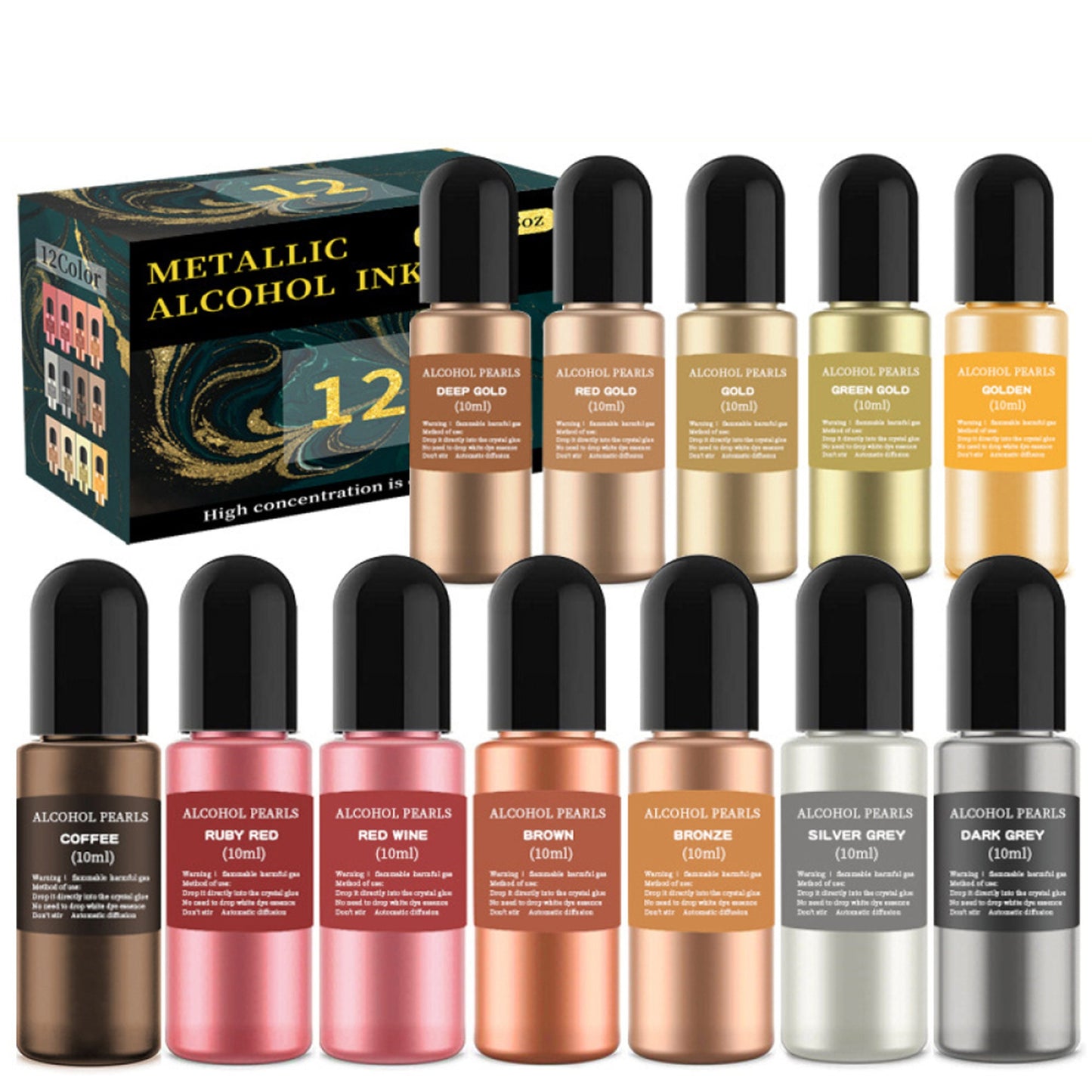 Metallic Alcohol Ink Pigment for Epoxy Resin, 10ml Resin Alcohol Ink, Metallic Pearl Colourant, Epoxy Resin Dye, Arts & Crafts Colors