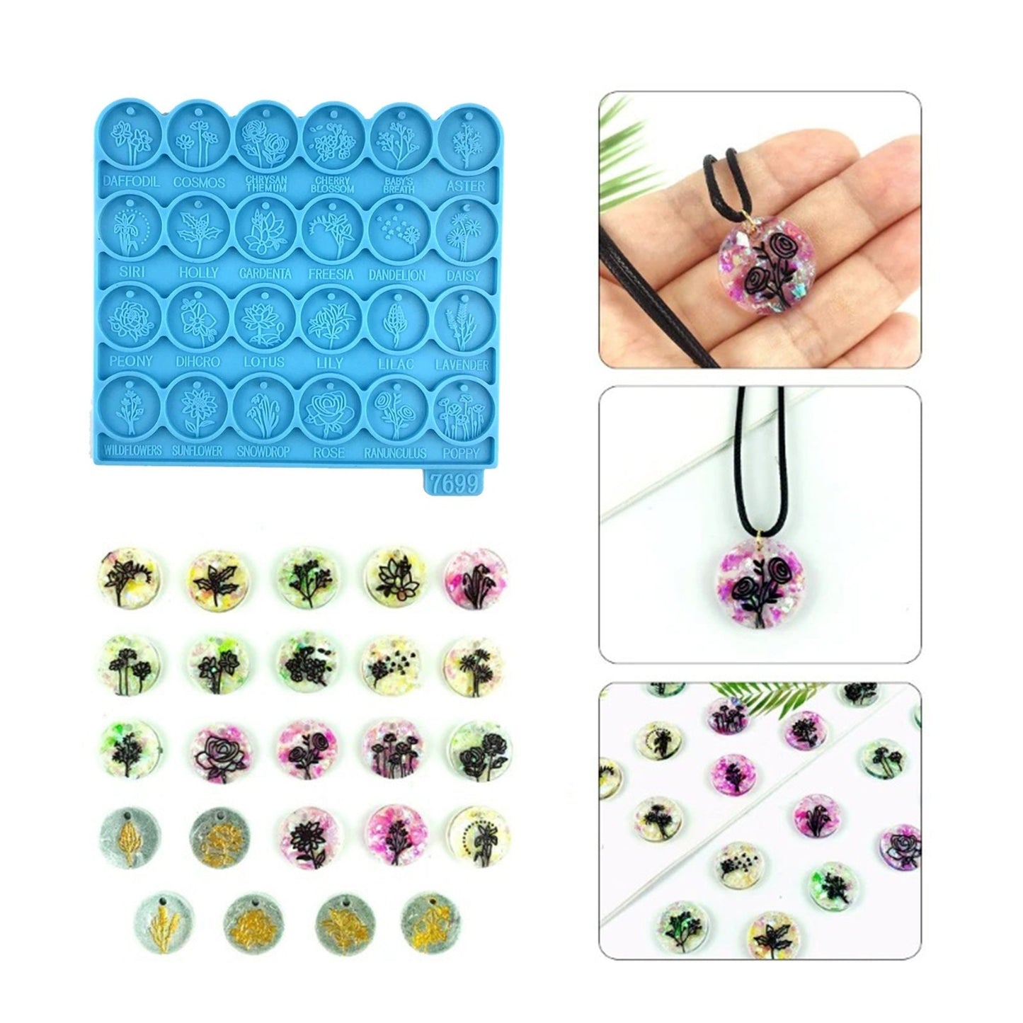 Round Flower Pendant Mould, Circle Flower Silicone Resin Mould, Small Floral Round Mold, Flower Earring Jewellery Charm Mold, Resin Supplies