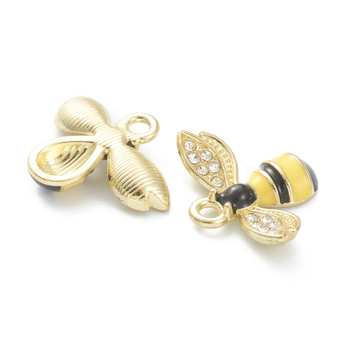 4/10pcs Enamel Bee Charm Jewellery Pendant, Bee Enamel Charm with rhinestones on the wings for Jewelry Making DIY Jewelry Accessories