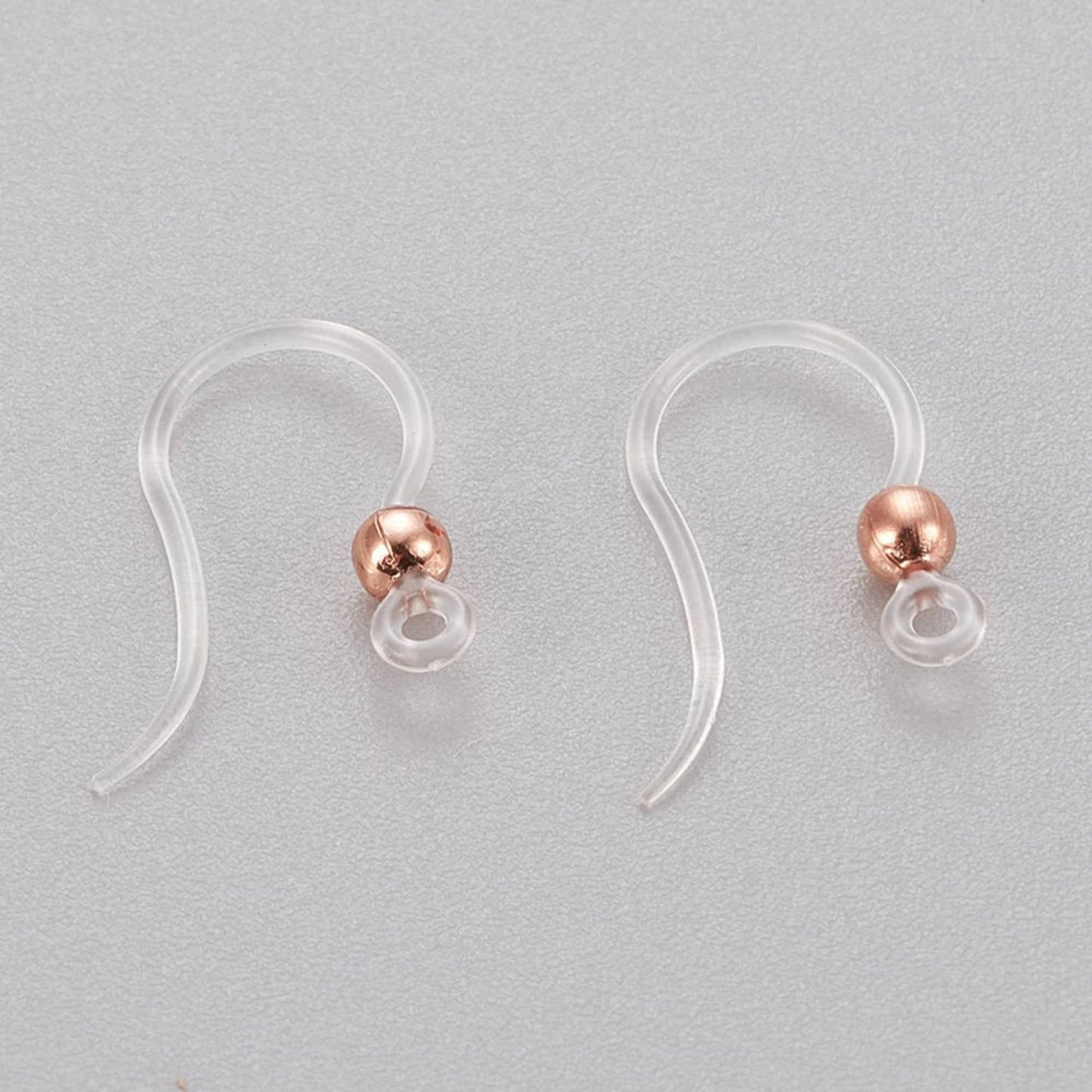 Hypoallergenic Earring Hook, Eco-Friendly Transparent Plastic Earring Hooks, with 304 Stainless Steel Copper Coloured Bead - 10pcs or 20pcs