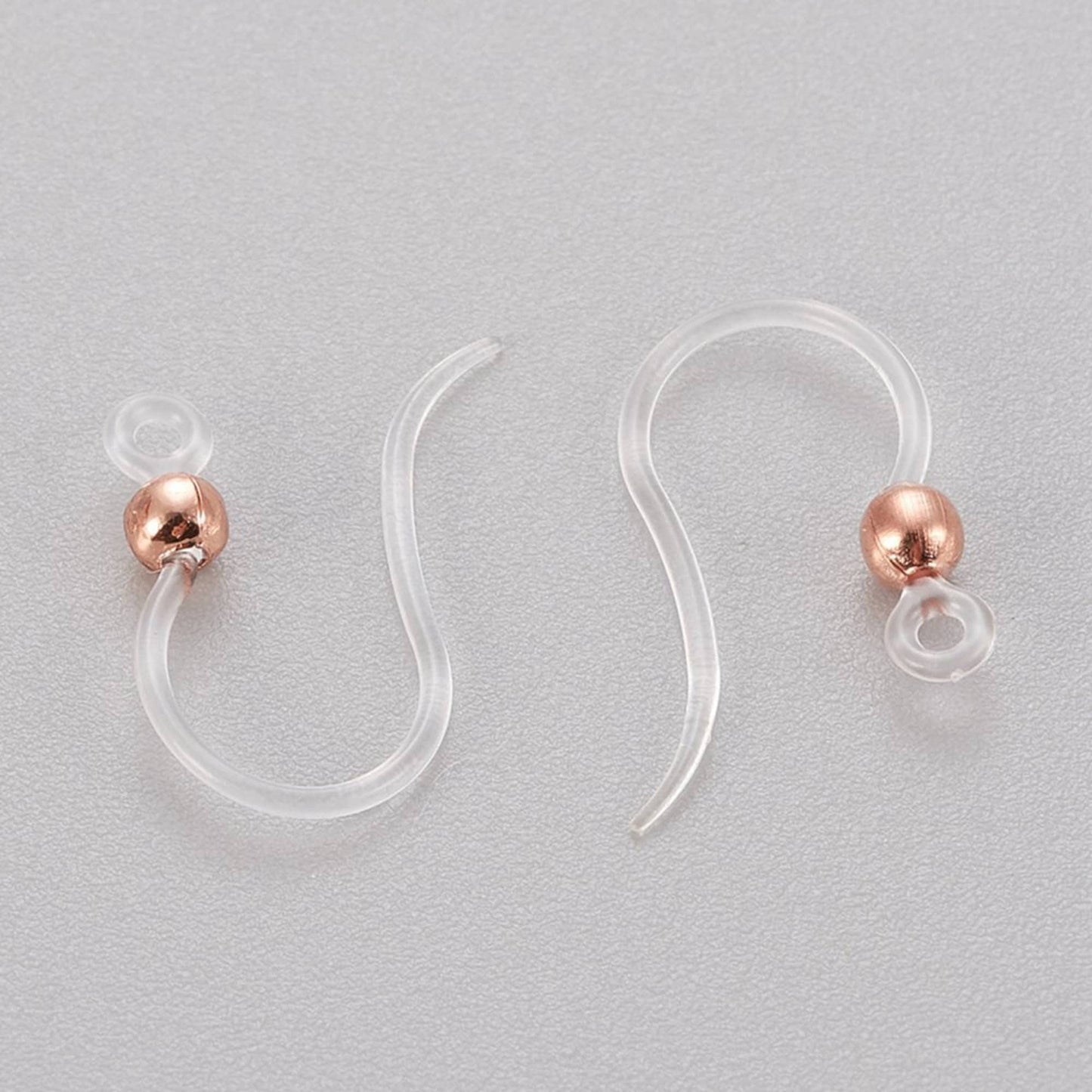 Hypoallergenic Earring Hook, Eco-Friendly Transparent Plastic Earring Hooks, with 304 Stainless Steel Copper Coloured Bead - 10pcs or 20pcs