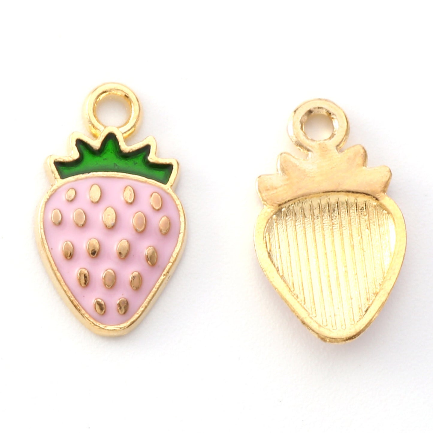 5|10pcs Pink Strawberries Enamel Charm Jewellery Pendant, Strawberry Enamel Charm for Jewelry Making DIY Jewelry, Enamel Fruit Charms