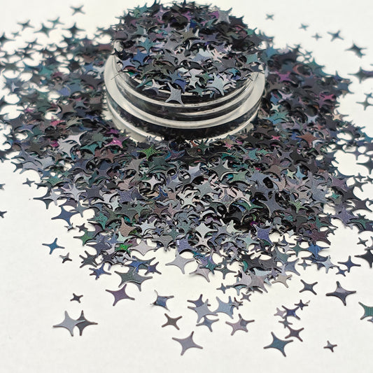 Black Stars Holographic Glitter, 4-pointed Star Nail Art Glitter, Four Pointed Stars Glitter, Craft Supplies, Resin Supplies