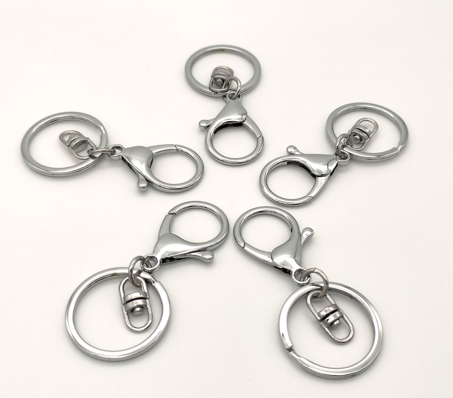 5 pcs Silver Keychain with Lobster Clasp and Swivel centre to add Charms & Beads, Large Keyring with swivel for Decorating, Bag, Purse FOB