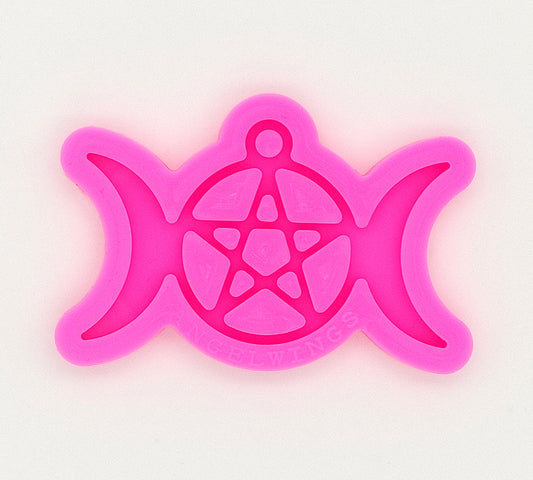 Triple Moon Goddess Symbol Keychain Silicone Mould, Pentagram Epoxy Resin Pendant Mold, Star Moon Mould, Resin Supplies