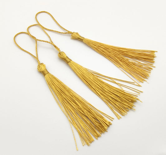10 pcs Golden Yellow Bookmark Tassels, Silky Craft Tassels, Decorative Tassel Sewing, Tassle for Resin Bookmarks