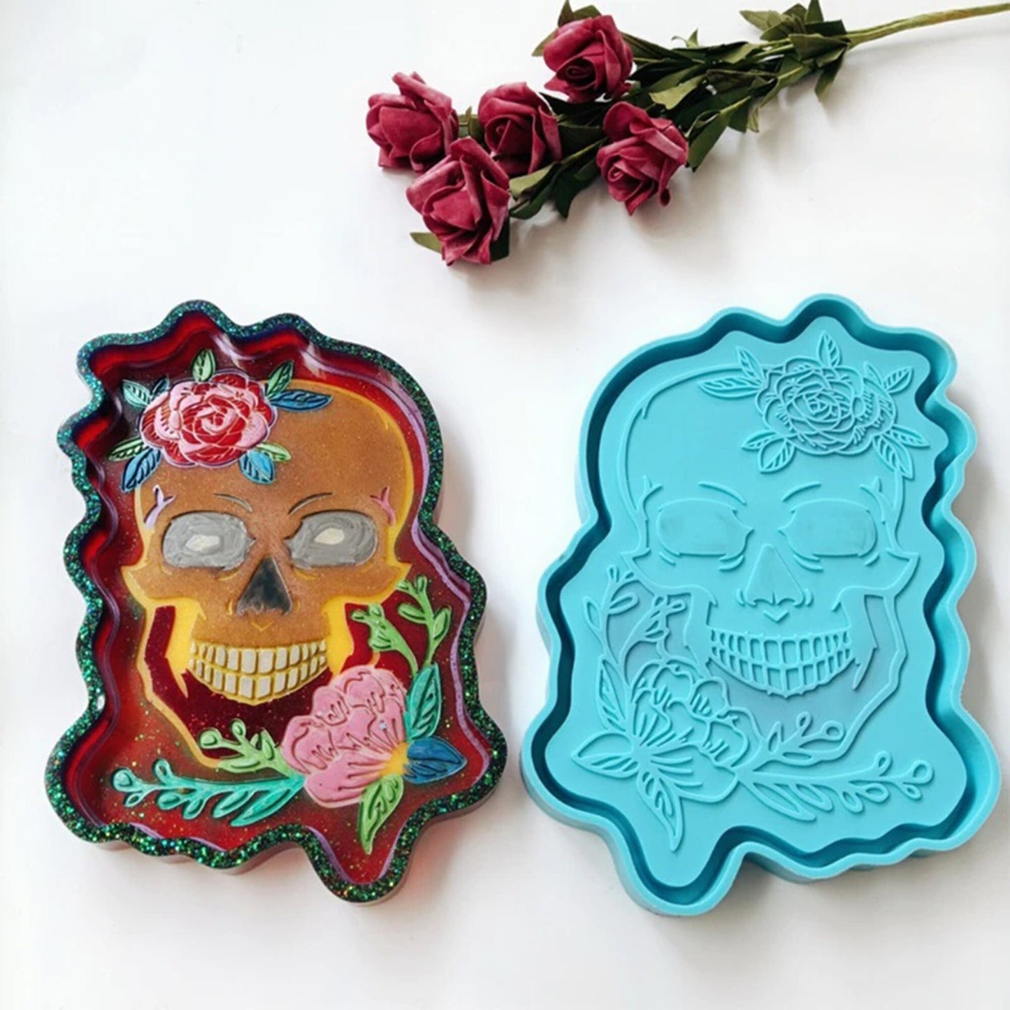 Skull Tray Silicone Mould, Large Skull Tray Silicone Mold, Roses Skull Trinket Tray Resin Mold, Jesmonite Mould, Tray Mould, Resin Supplies