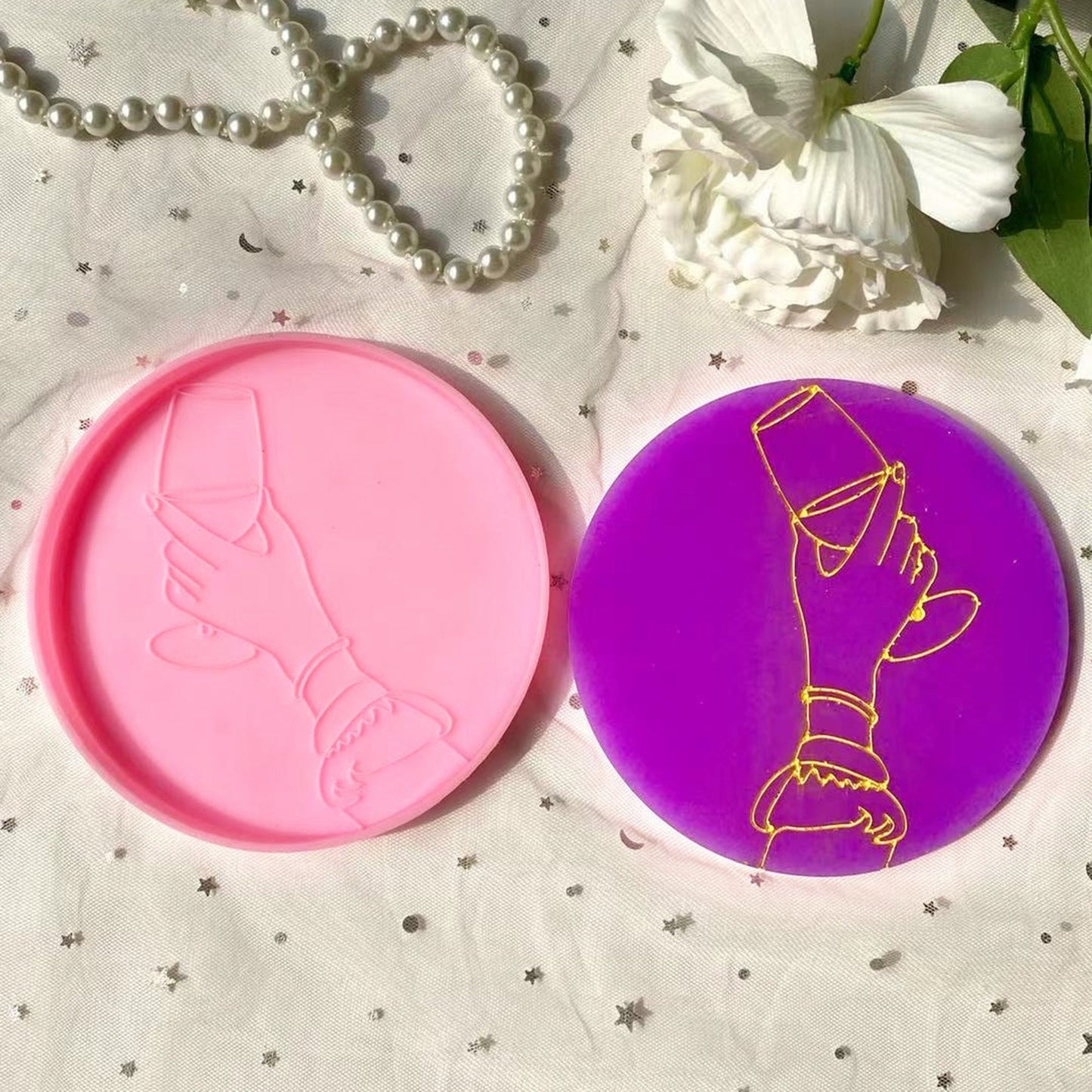 Wine Glass Coaster Silicone Mould, Cheers Epoxy Resin Coaster Mold, Friendship Cheers Coaster Silicone Resin Mould, Resin Supplies