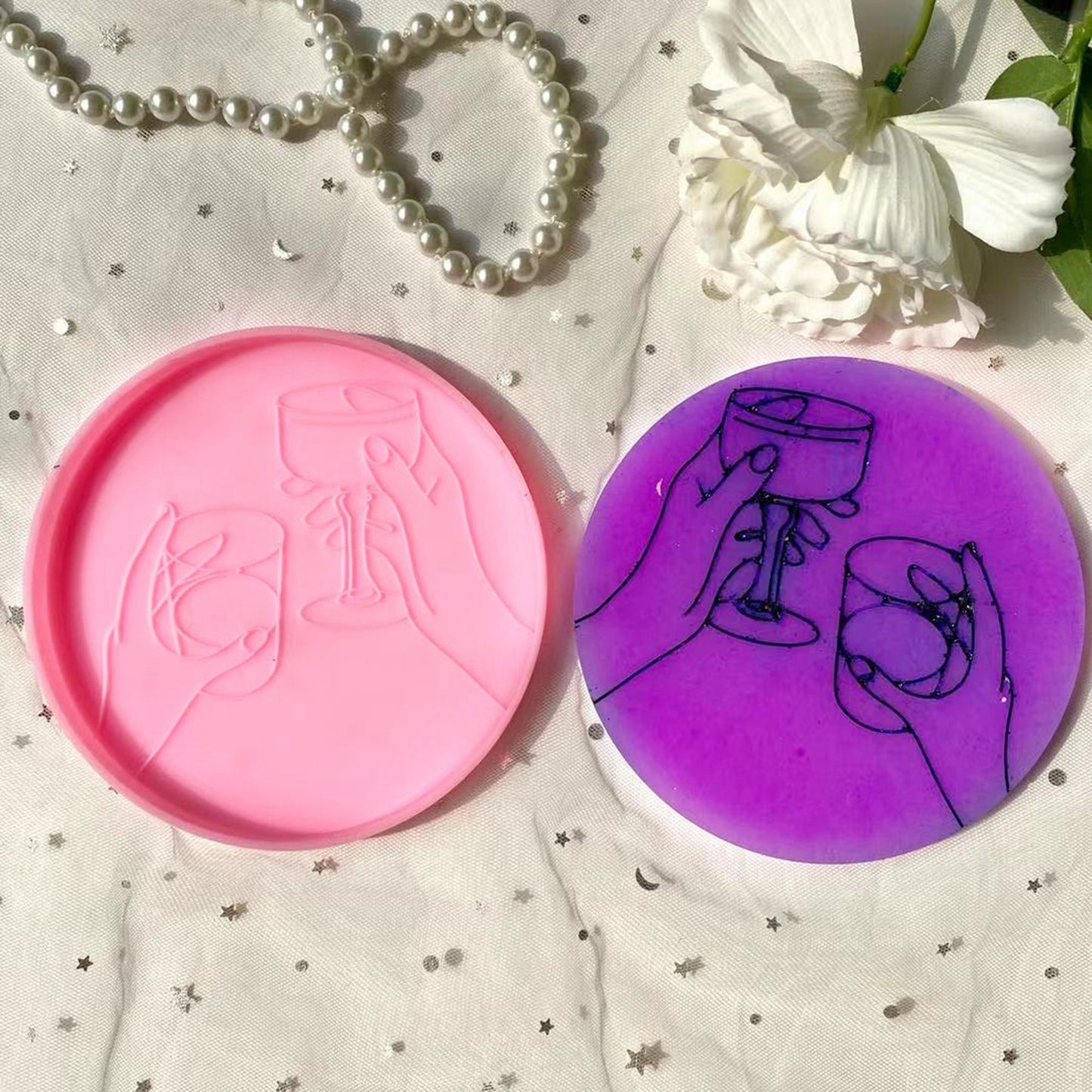 Wine Glass Coaster Silicone Mould, Cheers Epoxy Resin Coaster Mold, Friendship Cheers Coaster Silicone Resin Mould, Resin Supplies