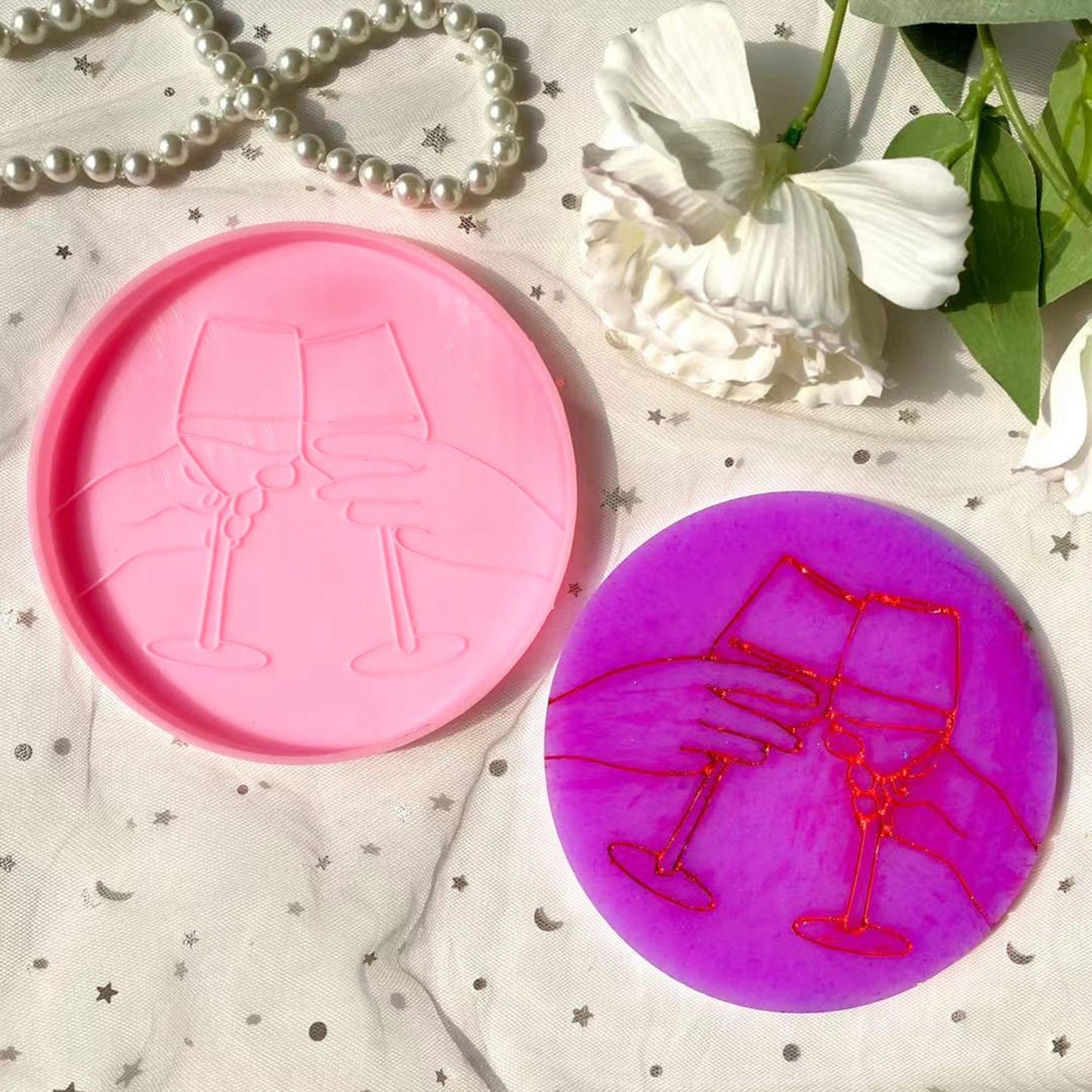 Wine Glass Coaster Silicone Mould, Cheers Epoxy Resin Coaster Mold, Friendship Cheers Coaster Silicone Resin Mould, Resin Supplies