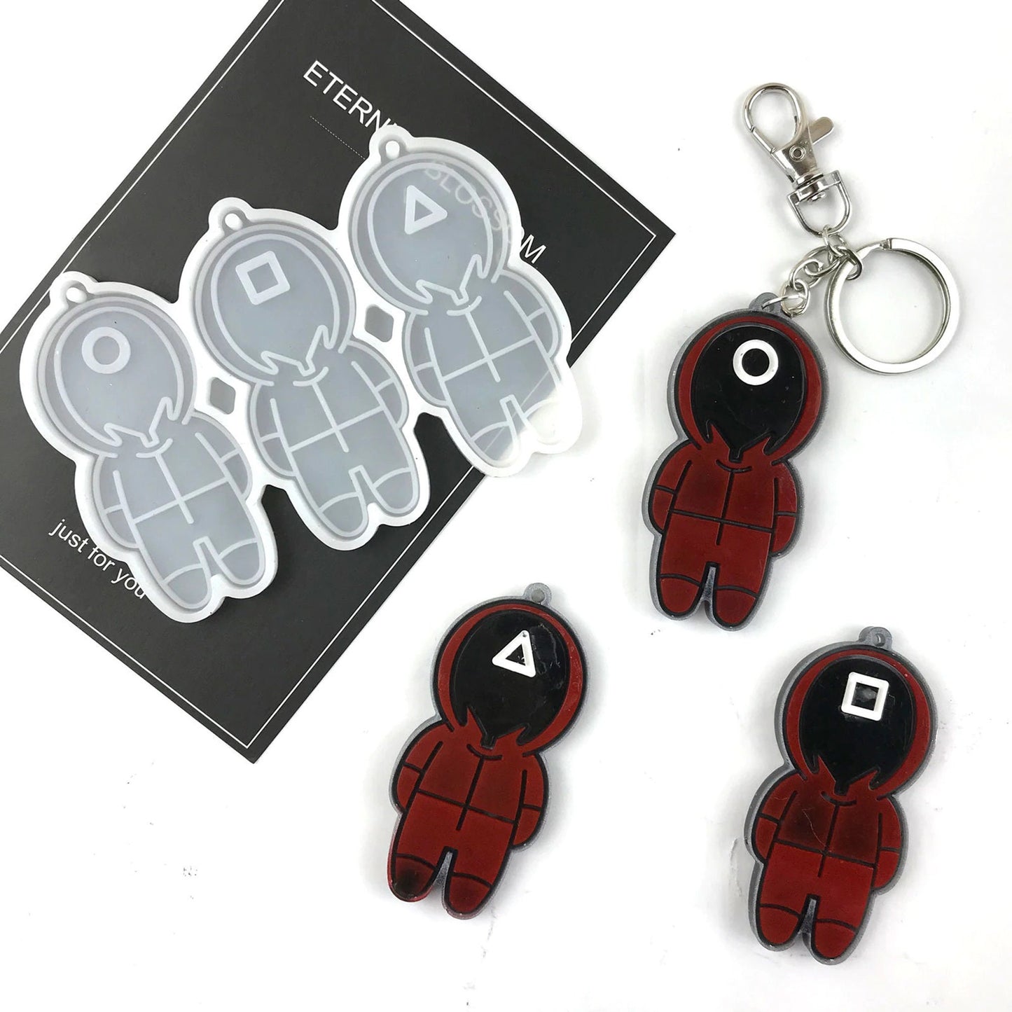 Squid Game Keychain Silicone Mould, Masked Men Epoxy Resin Pendant Mold, Squid Game Mold, Craft Mold, Shiny Keychain Mold