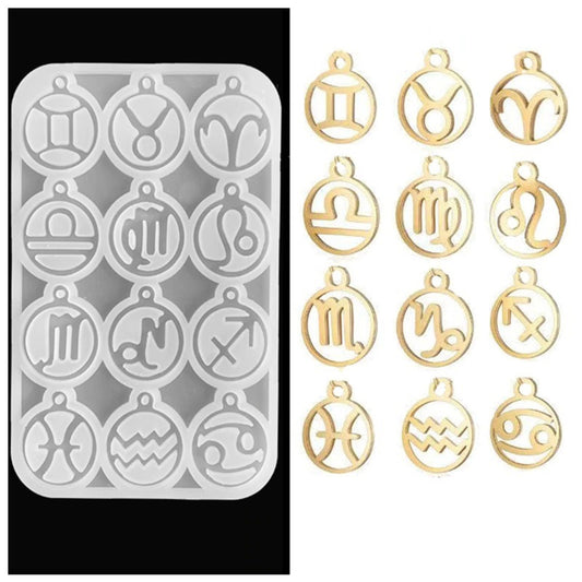 Twelve Constellations Symbols Silicone Mould, Zodiac Horoscope Round Pendant Mold, Astrology Epoxy Resin Mould, 12 Astrology Signs