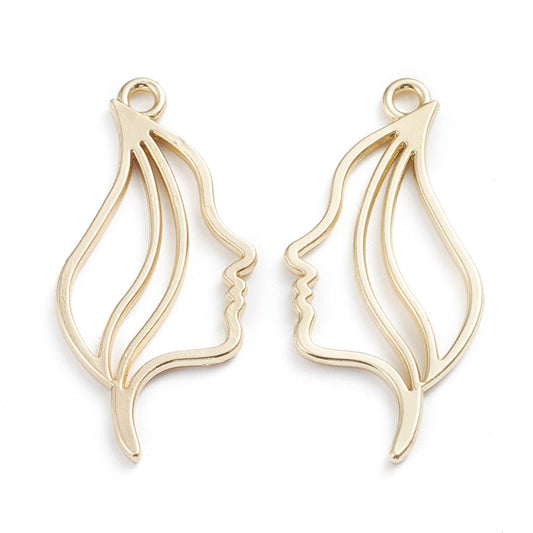 2 x Ladies Face Open Back Bezel Jewellery Pendant, Open Back Bezels for UV resin, Face Earring Charms, Lady Face Necklace Pendants