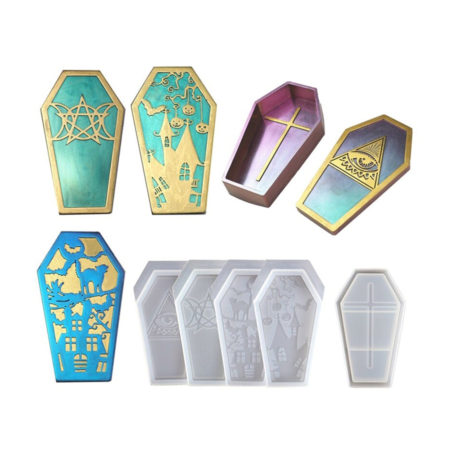 Coffin Jewellery Box with 4 Lids Silicone Mould, Trinket Box Mold, Coffin Jewelry Box Resin Mold, Halloween Mold, Spooky Mold Resin Supplies