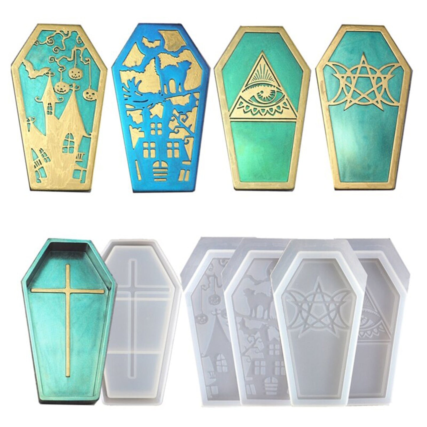 Coffin Jewellery Box with 4 Lids Silicone Mould, Trinket Box Mold, Coffin Jewelry Box Resin Mold, Halloween Mold, Spooky Mold Resin Supplies