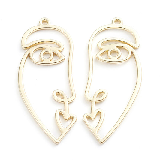 2 x Abstract Ladies Face Open Back Bezel Jewellery Pendant, Open Back Bezels for UV resin, Face Earring Charms, Lady Face Necklace Pendants
