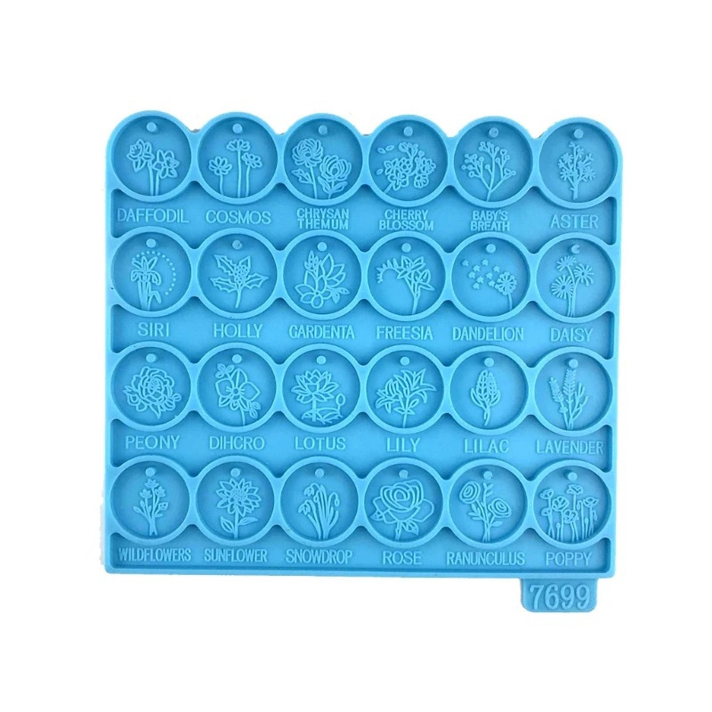 Round Flower Pendant Mould, Circle Flower Silicone Resin Mould, Small Floral Round Mold, Flower Earring Jewellery Charm Mold, Resin Supplies