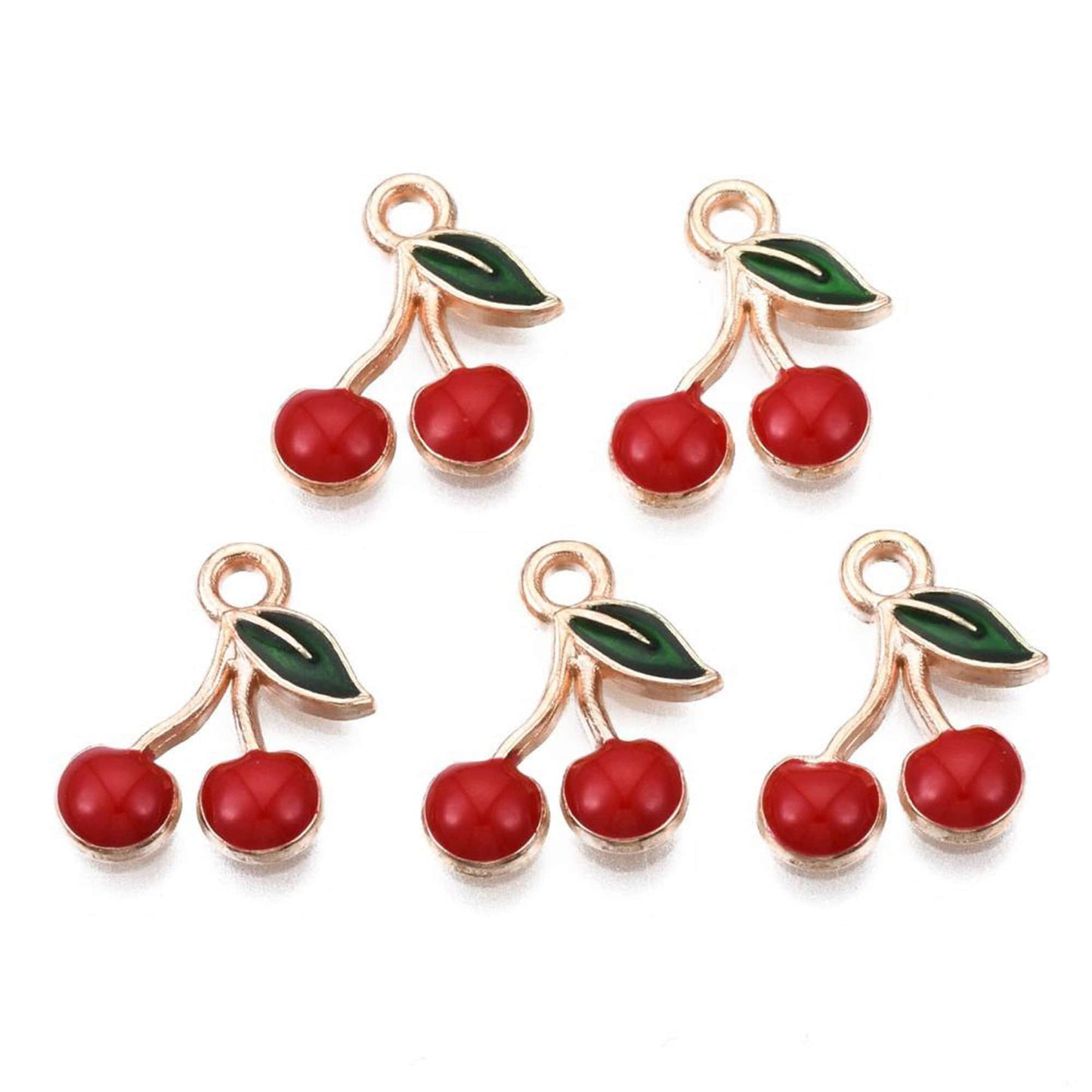 5|10pcs Cherry Enamel Charm Jewellery Pendant, Cherry Enamel Charm for Jewelry Making DIY Jewelry Accessories, Enamel Fruit Charms