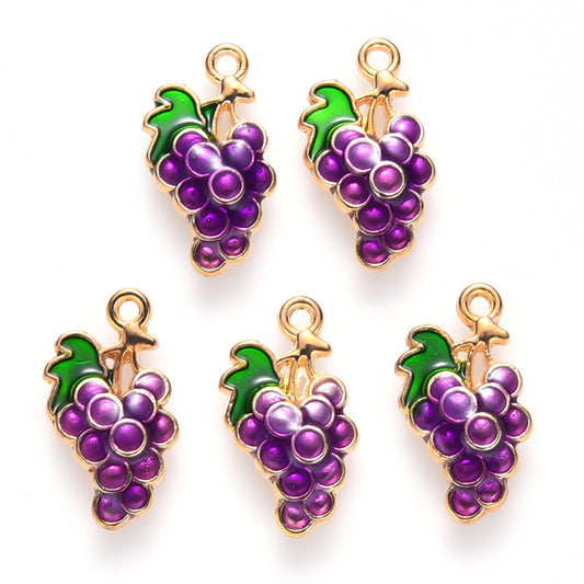 5|10pcs Grapes Enamel Charm Jewellery Pendant, Grape Enamel Charm for Jewelry Making DIY Jewelry Accessories, Grapes Enamel Fruit Charms