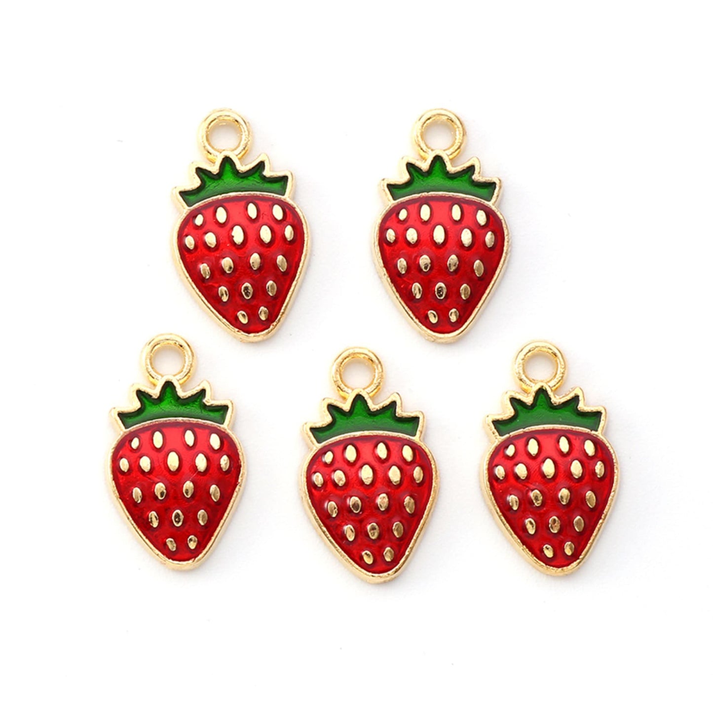 5|10pcs Strawberries Enamel Charm Jewellery Pendant, Strawberry Enamel Charm for Jewelry Making DIY Jewelry Accessories, Enamel Fruit Charms