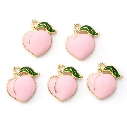 5|10pcs Peaches Enamel Charm Jewellery Pendant, Pink Peach Enamel Charm for Jewelry Making DIY Jewelry Accessories, Fruit Charms